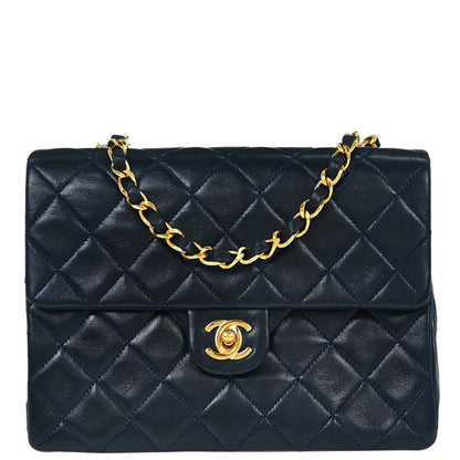 Chanel 1989-1991 Navy Lambskin Classic Square Flap Shoulder Bag 20