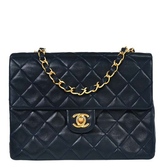 Chanel 1989-1991 Navy Lambskin Classic Square Flap Shoulder Bag 20