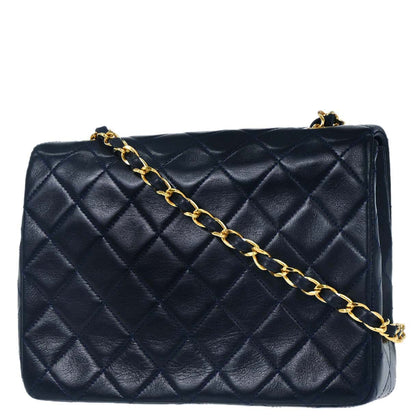 Chanel 1989-1991 Navy Lambskin Classic Square Flap Shoulder Bag 20