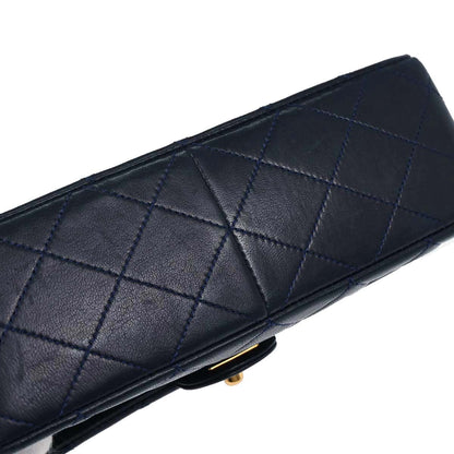 Chanel 1989-1991 Navy Lambskin Classic Square Flap Shoulder Bag 20