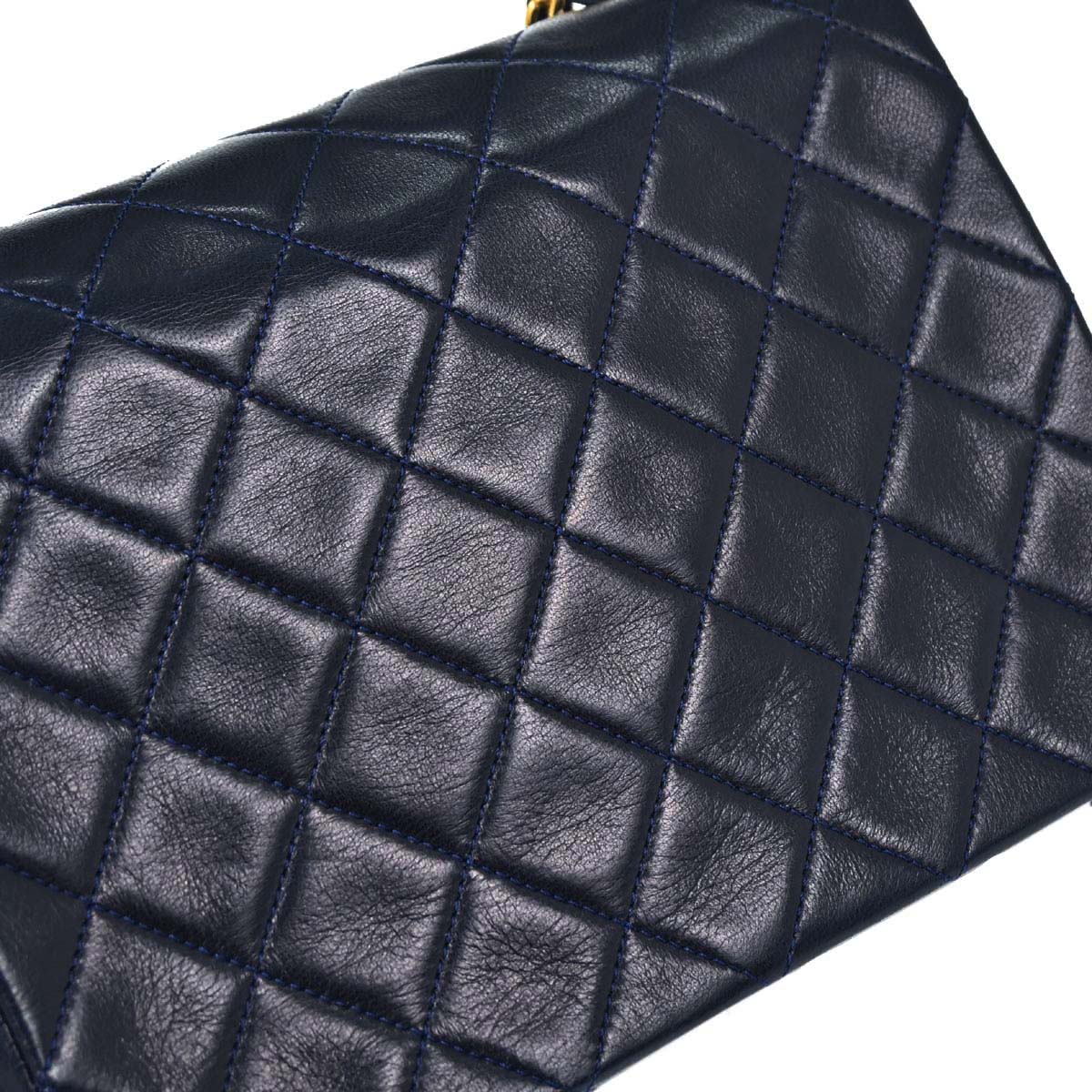 Chanel 1989-1991 Navy Lambskin Classic Square Flap Shoulder Bag 20