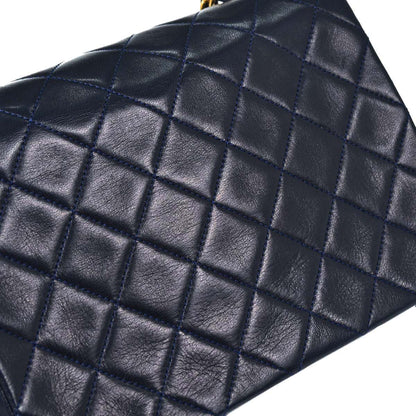Chanel 1989-1991 Navy Lambskin Classic Square Flap Shoulder Bag 20