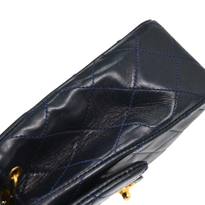 Chanel 1989-1991 Navy Lambskin Classic Square Flap Shoulder Bag 20