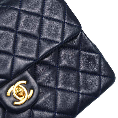 Chanel 1989-1991 Navy Lambskin Classic Square Flap Shoulder Bag 20