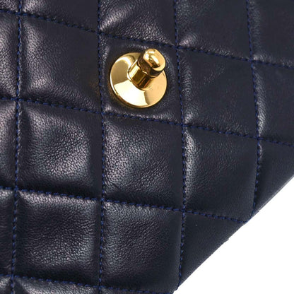 Chanel 1989-1991 Navy Lambskin Classic Square Flap Shoulder Bag 20