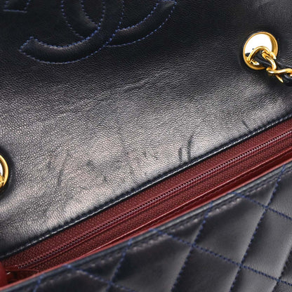 Chanel 1989-1991 Navy Lambskin Classic Square Flap Shoulder Bag 20