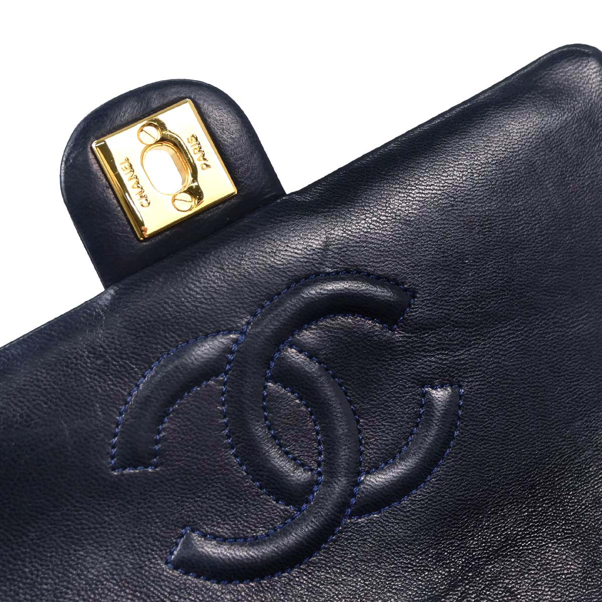 Chanel 1989-1991 Navy Lambskin Classic Square Flap Shoulder Bag 20