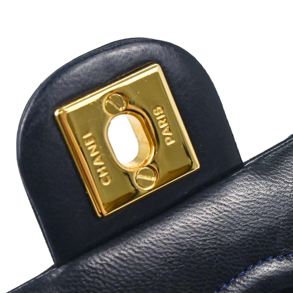 Chanel 1989-1991 Navy Lambskin Classic Square Flap Shoulder Bag 20