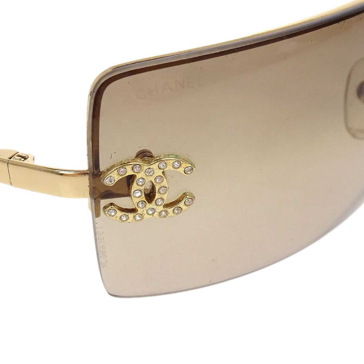 Chanel Sunglasses Eyewear Brown Rhinestone 62□15 Small Good