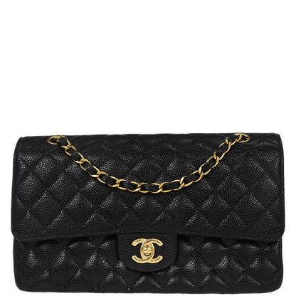 Chanel 2003-2004 Black Caviar Skin Medium Classic Double Flap Shoulder Bag