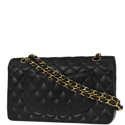 Chanel 2003-2004 Black Caviar Skin Medium Classic Double Flap Shoulder Bag