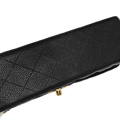 Chanel 2003-2004 Black Caviar Skin Medium Classic Double Flap Shoulder Bag