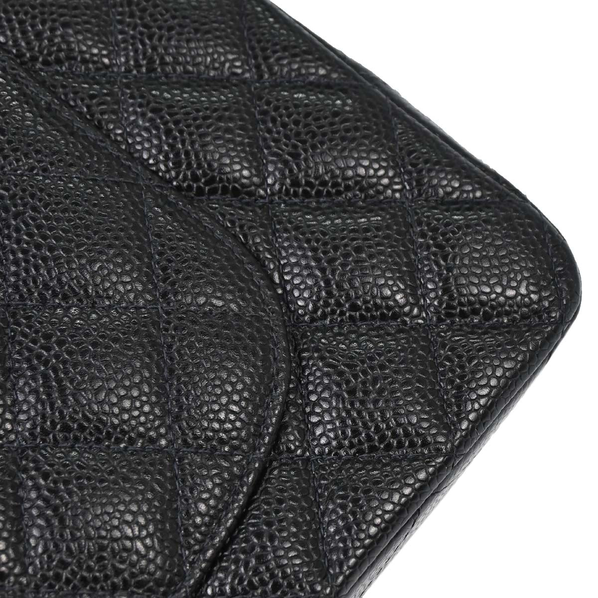 Chanel 2003-2004 Black Caviar Skin Medium Classic Double Flap Shoulder Bag