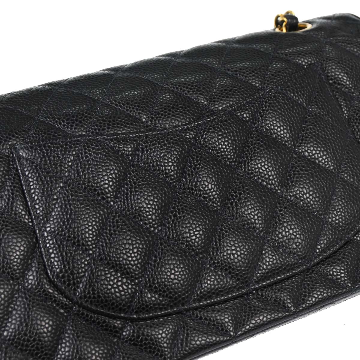 Chanel 2003-2004 Black Caviar Skin Medium Classic Double Flap Shoulder Bag