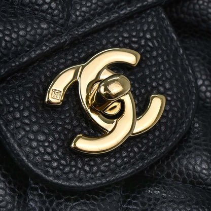 Chanel 2003-2004 Black Caviar Skin Medium Classic Double Flap Shoulder Bag