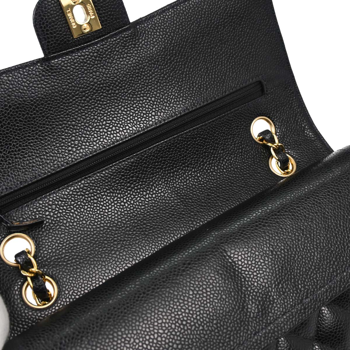 Chanel 2003-2004 Black Caviar Skin Medium Classic Double Flap Shoulder Bag