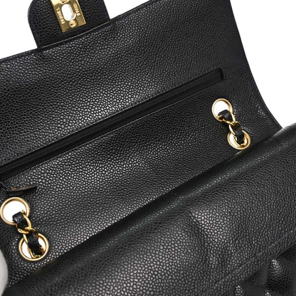 Chanel 2003-2004 Black Caviar Skin Medium Classic Double Flap Shoulder Bag