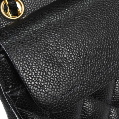 Chanel 2003-2004 Black Caviar Skin Medium Classic Double Flap Shoulder Bag