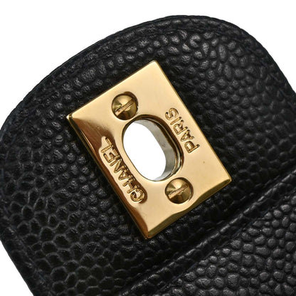 Chanel 2003-2004 Black Caviar Skin Medium Classic Double Flap Shoulder Bag
