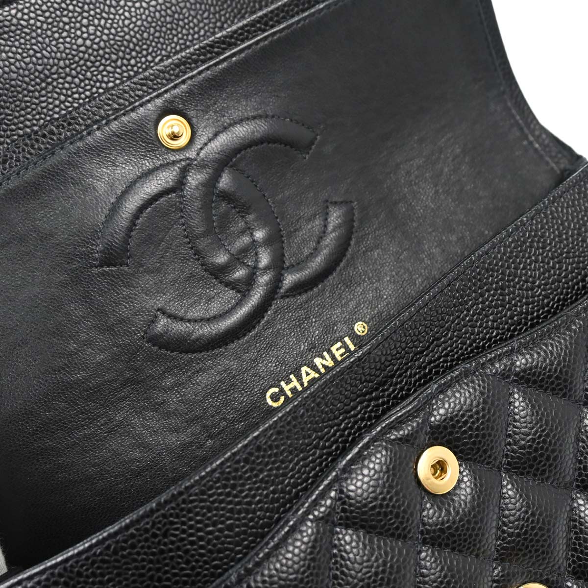 Chanel 2003-2004 Black Caviar Skin Medium Classic Double Flap Shoulder Bag