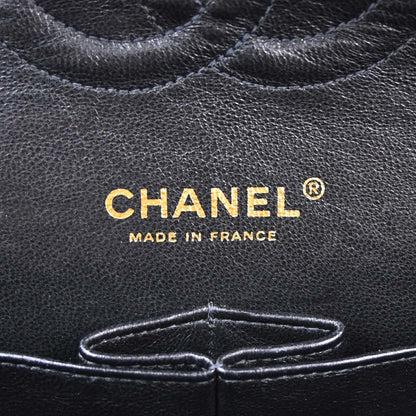 Chanel 2003-2004 Black Caviar Skin Medium Classic Double Flap Shoulder Bag