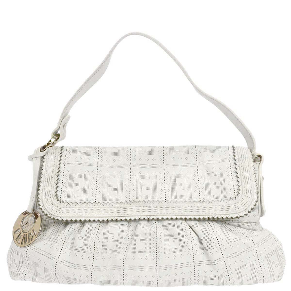 Fendi White Leather Zucca Chef Handbag