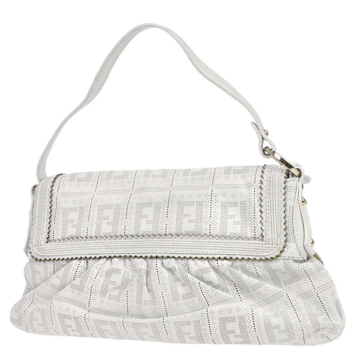 Fendi White Leather Zucca Chef Handbag