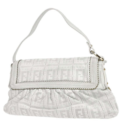 Fendi White Leather Zucca Chef Handbag
