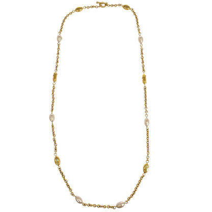 Chanel Chain Necklace Gold Costume Pearl 94A
