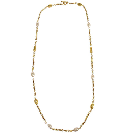 Chanel Chain Necklace Gold Costume Pearl 94A