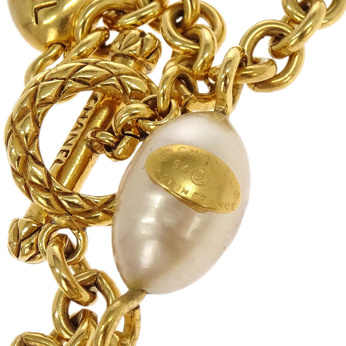 Chanel Chain Necklace Gold Costume Pearl 94A