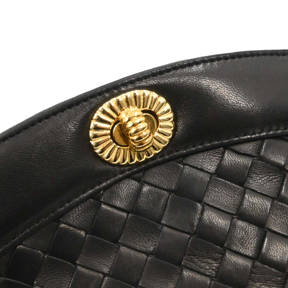 Bottega Veneta Black Lambskin Intrecciato Clutch Bag