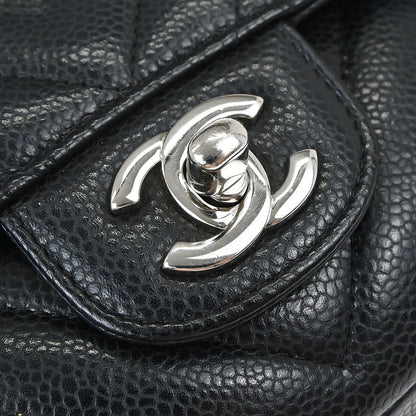 Chanel Black Caviar Skin Chevron Medium Classic Double Flap Shoulder Bag