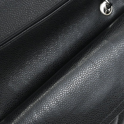 Chanel Black Caviar Skin Chevron Medium Classic Double Flap Shoulder Bag