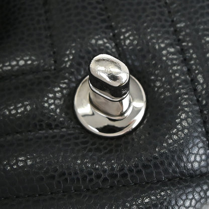 Chanel Black Caviar Skin Chevron Medium Classic Double Flap Shoulder Bag