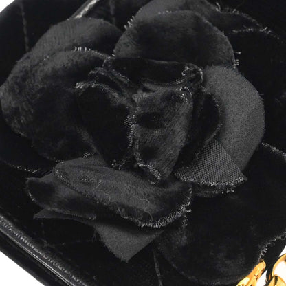 Chanel Black Velvet Camellia Shoulder Bag