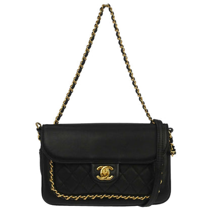 Chanel 2017 Black Lambskin Unchained Flap 2way Shoulder Handbag
