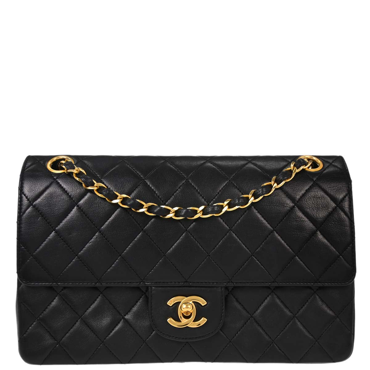 Chanel Black Lambskin Medium Classic Double Straight Flap Bag