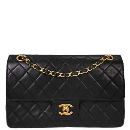 Chanel Black Lambskin Medium Classic Double Straight Flap Bag