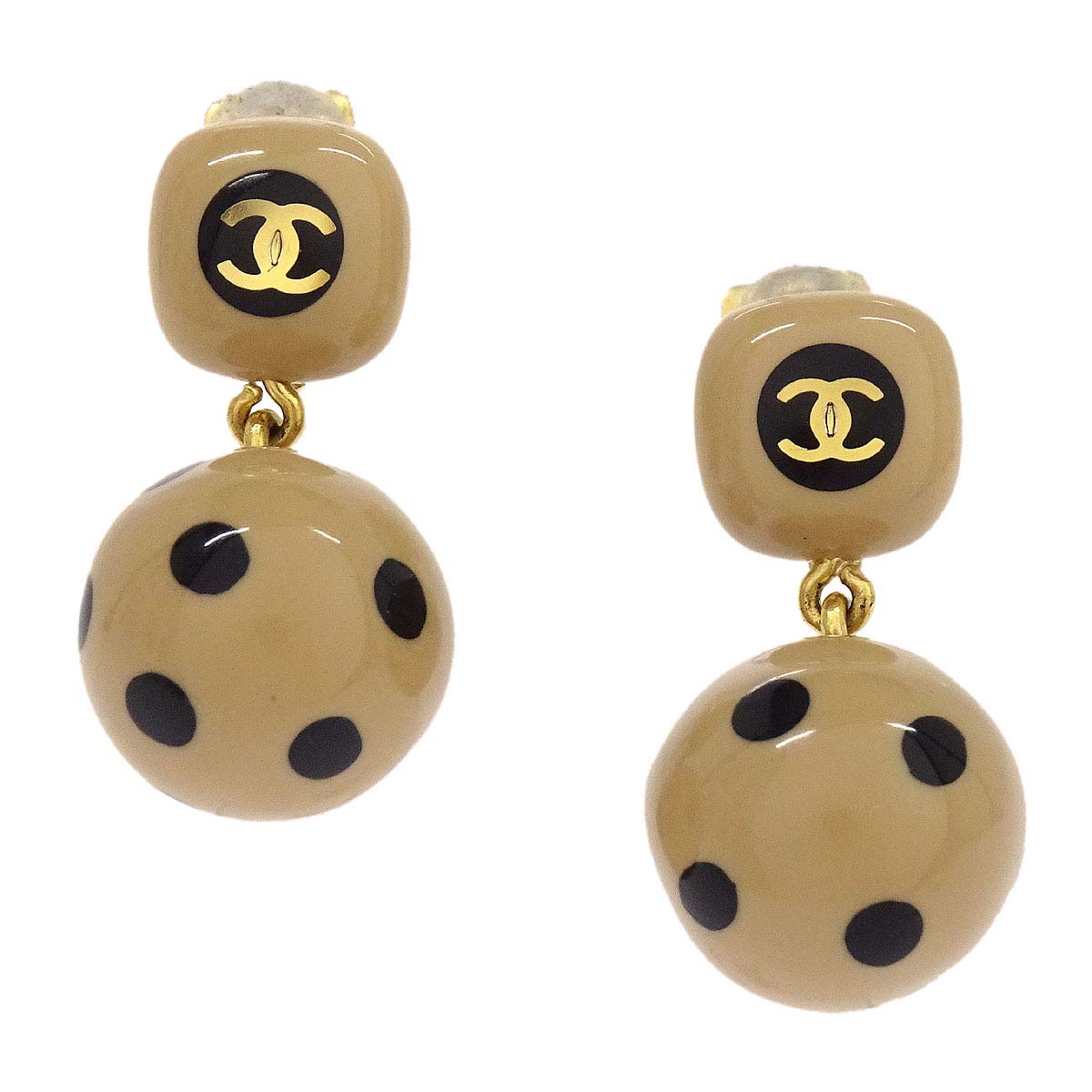 Chanel Dangle Clip-On Earrings Gold Beige 00A