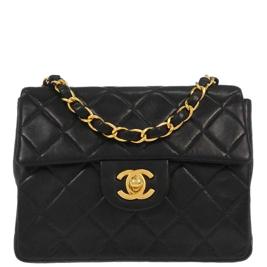 Chanel Black Lambskin Mini Classic Square Flap Shoulder Bag 17