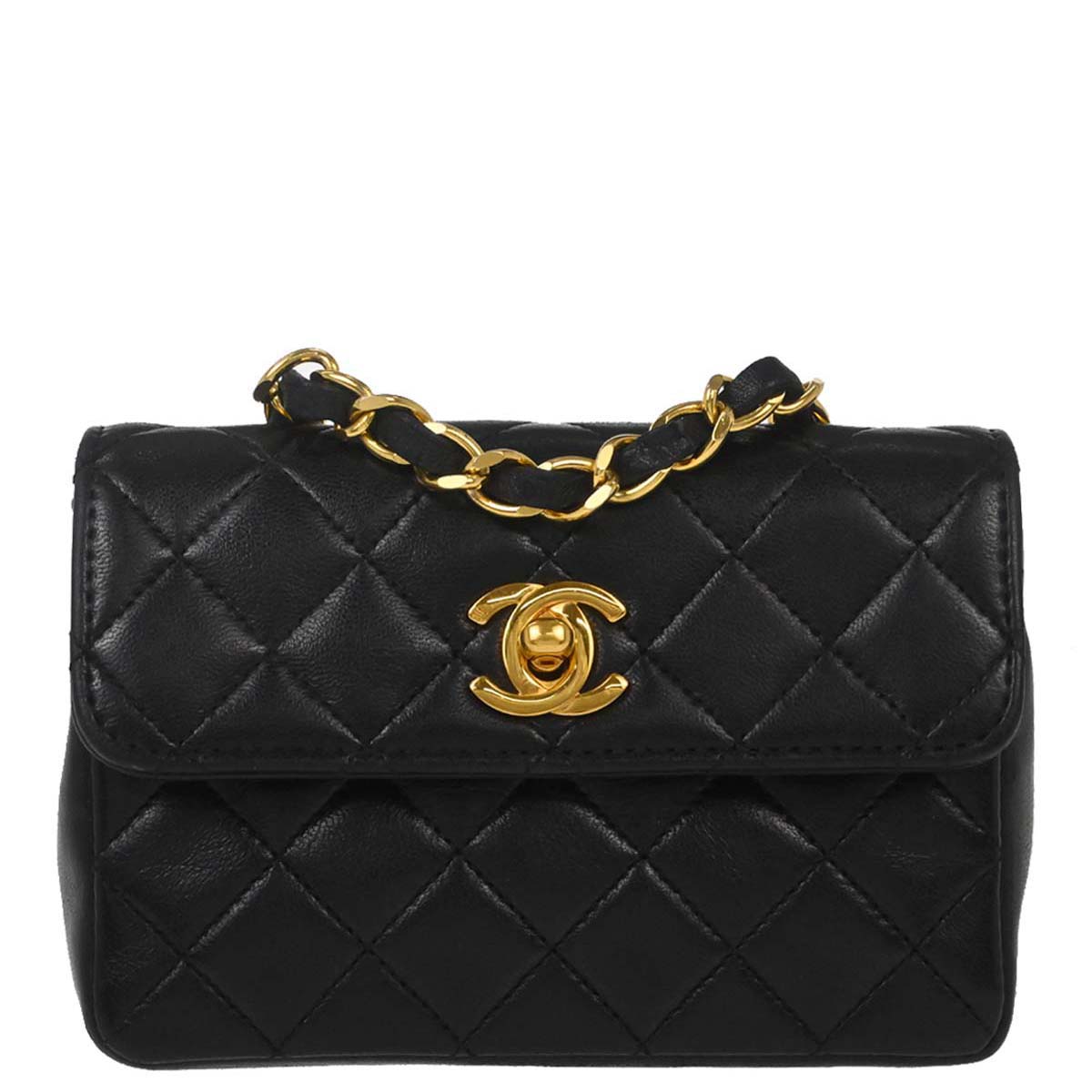 Chanel 1989-1991 Black Lambskin Straight Flap Shoulder Bag