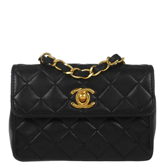 Chanel 1989-1991 Black Lambskin Straight Flap Shoulder Bag
