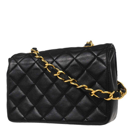 Chanel 1989-1991 Black Lambskin Straight Flap Shoulder Bag