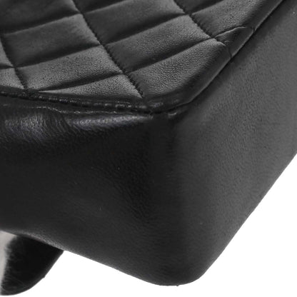 Chanel 1989-1991 Black Lambskin Straight Flap Shoulder Bag