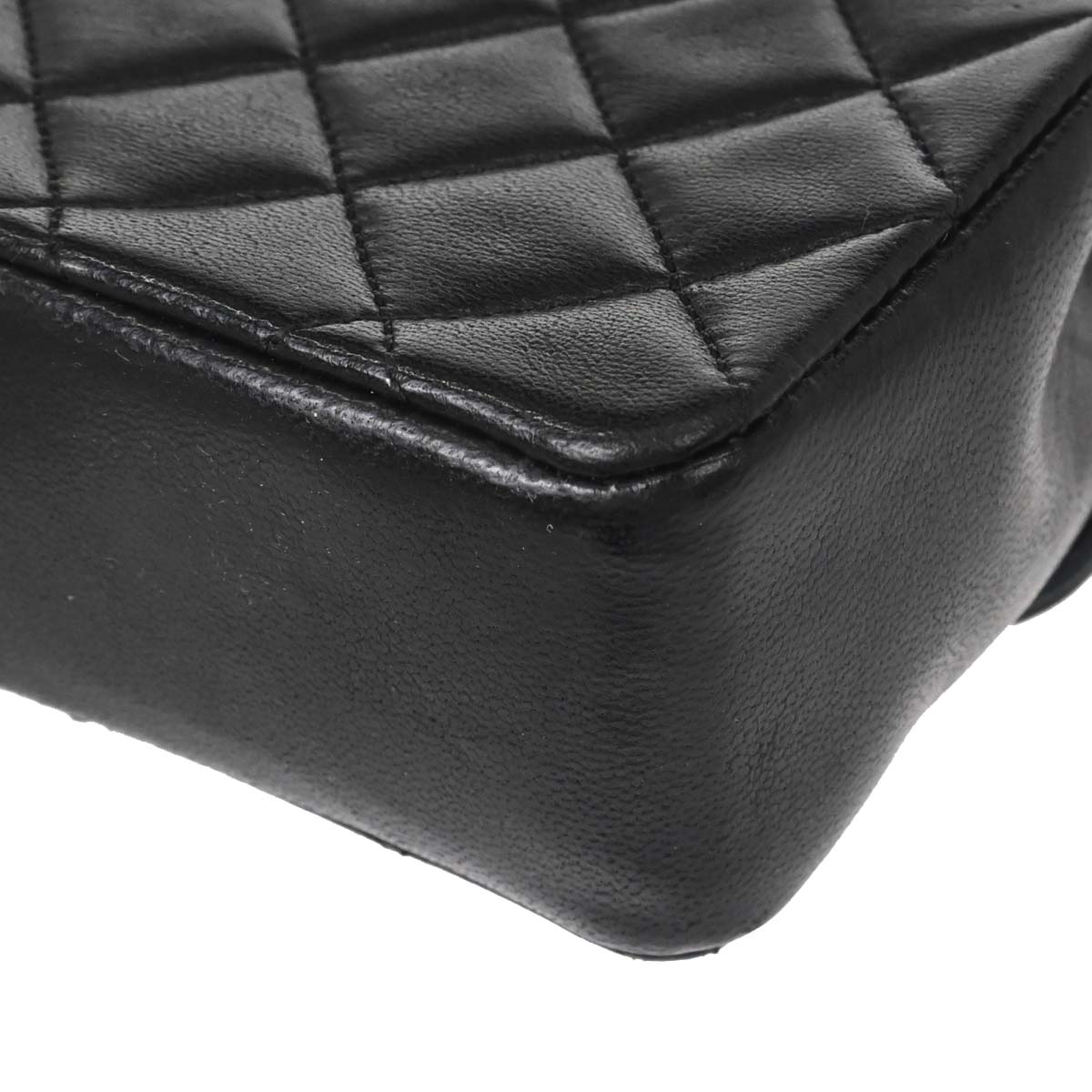 Chanel 1989-1991 Black Lambskin Straight Flap Shoulder Bag