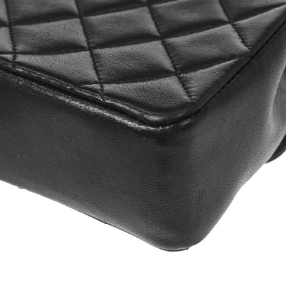 Chanel 1989-1991 Black Lambskin Straight Flap Shoulder Bag