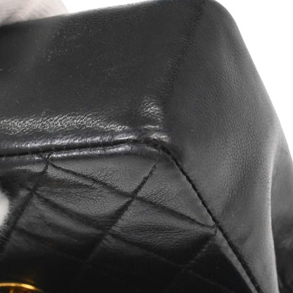 Chanel 1989-1991 Black Lambskin Straight Flap Shoulder Bag