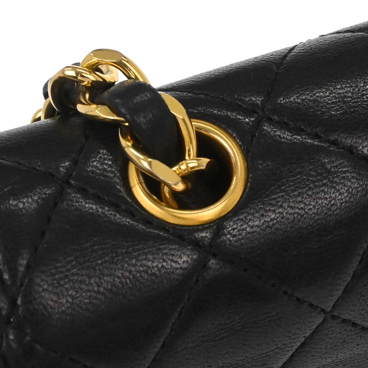 Chanel 1989-1991 Black Lambskin Straight Flap Shoulder Bag