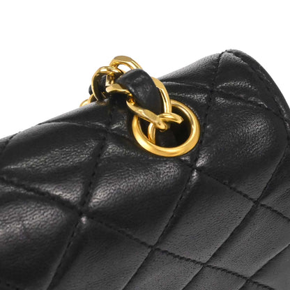Chanel 1989-1991 Black Lambskin Straight Flap Shoulder Bag